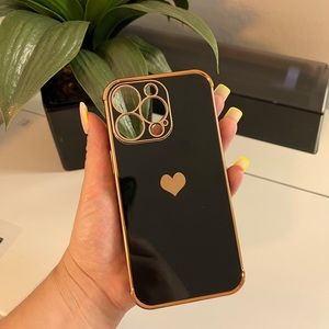 ✨NWT Black Silicone Phone Case with Bronze Trim & Heart Logo for iPhone